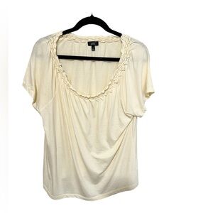 Talbots 2XP Butter Yellow Braided Ruffle Neck Short Sleeve Top Cotton Modal